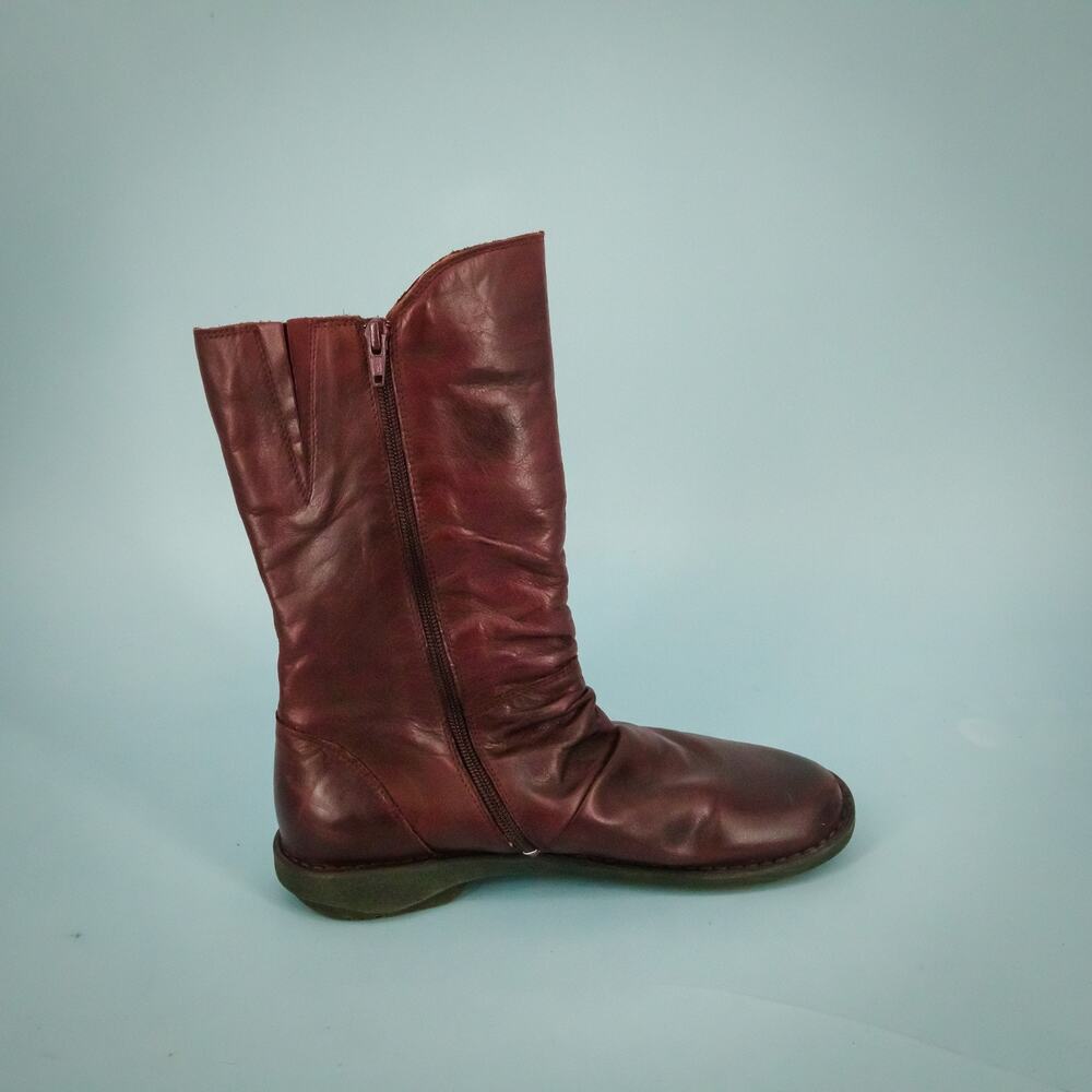 Miz Mooz 40 Size 9-9.5 Pass Burgundy Leather Slouchy Side Zip Leather Mid-Calf B - Picture 4 of 8